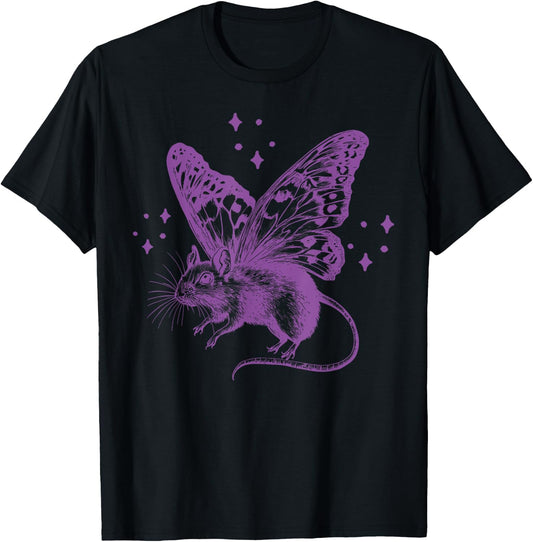 Vintage Flying Rat With Butterfly Wings Fairy Core Retro 90s T-Shirt - T-Shirt | Black