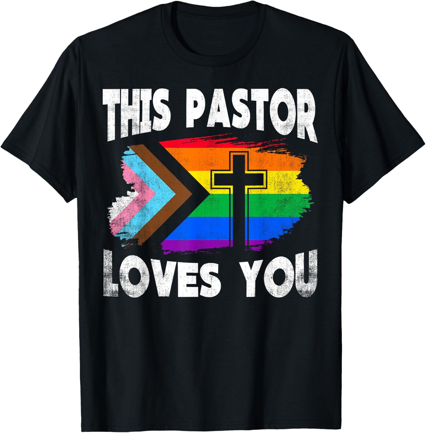 Christian Ally Inclusive Pride Clergy This Pastor Loves You T-Shirt - T-Shirt | Black