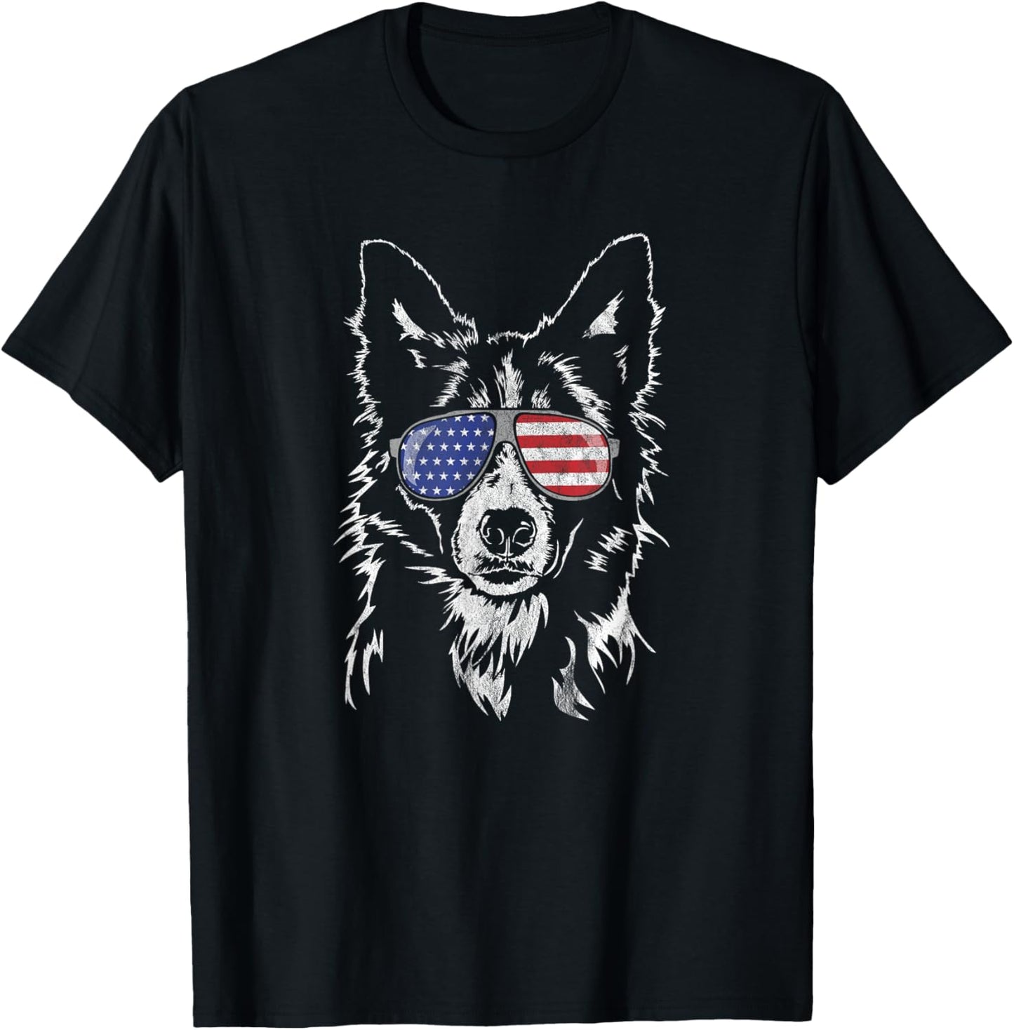 Funny Proud Border Collie American Flag sunglasses gift dog T-Shirt - T-Shirt | Black