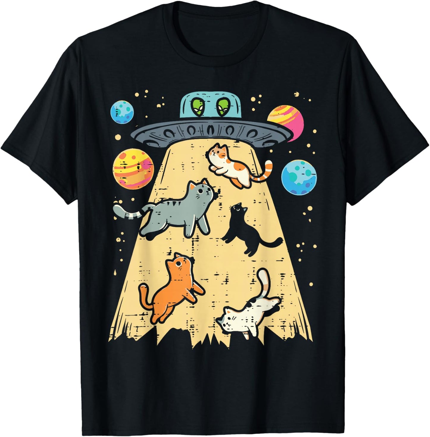 Alien Abduction Cats UFO Flying Saucer Space Women Girls Kid T-Shirt - T-Shirt | Black