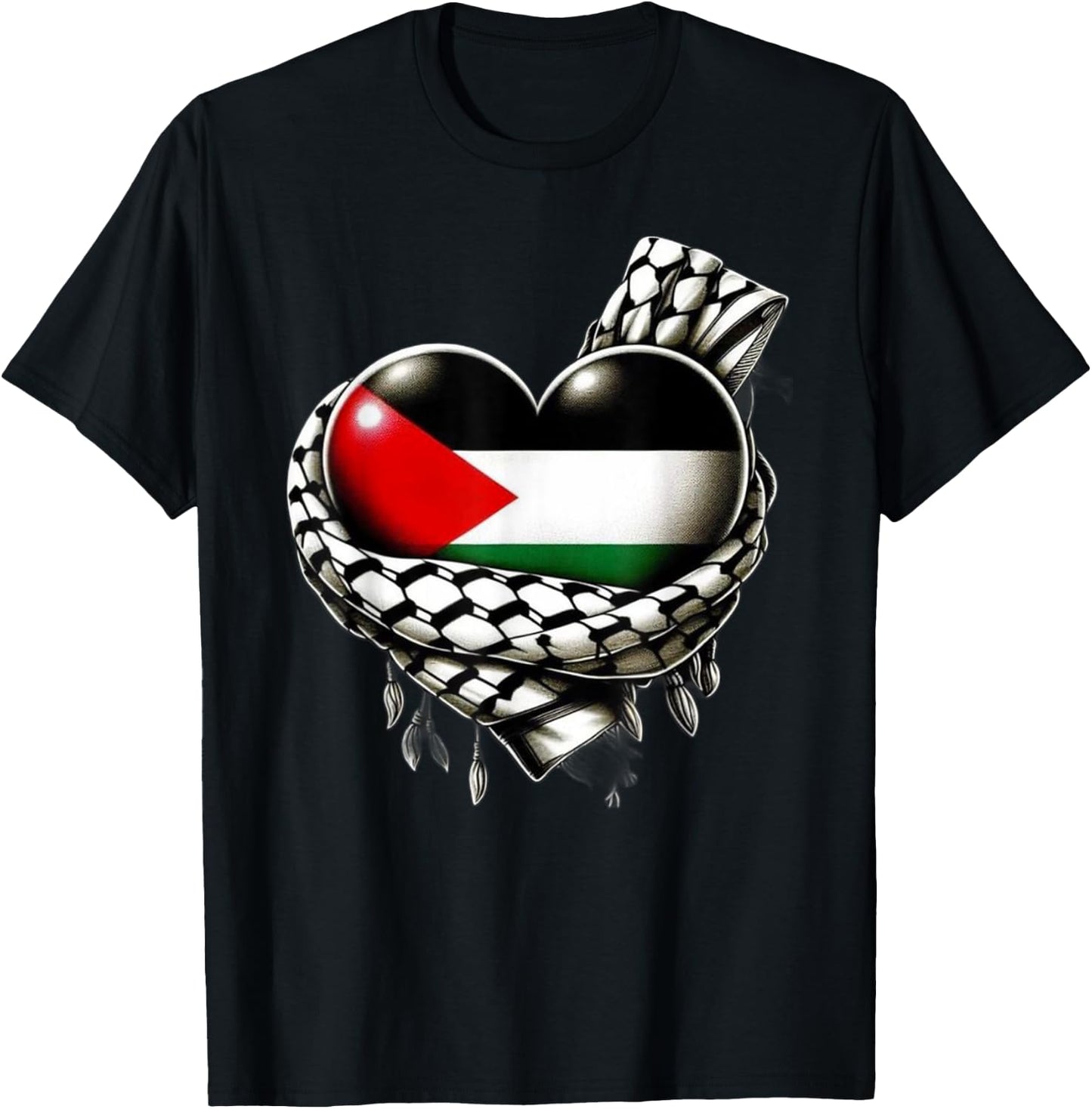 Palestine Heart Flag Palestinian Keffiyeh Palestine T-Shirt - T-Shirt | Black