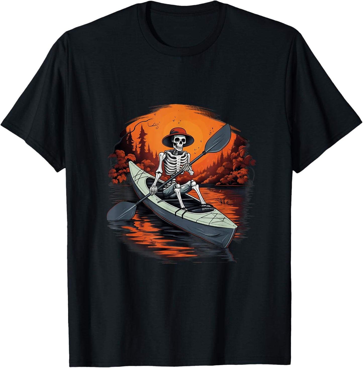 Canoe Skeleton Funny Kayaking Canoeing Halloween Kayaker T-Shirt - T-Shirt | Black