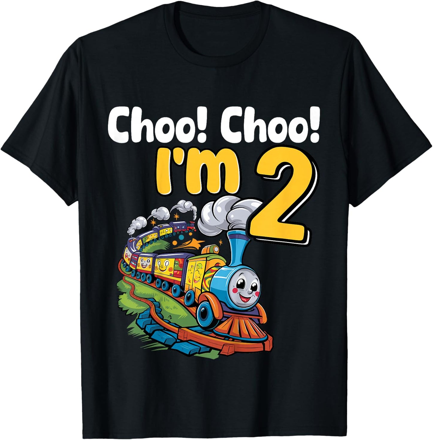 Train Choo Choo I'm 2 Years Old 2nd Birthday Party Train T-Shirt - T-Shirt | Black