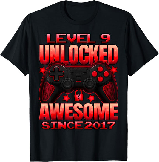 Level 9 Unlocked 9 Year Old Gifts for Boys 9th Birthday Boy T-Shirt - T-Shirt | Black