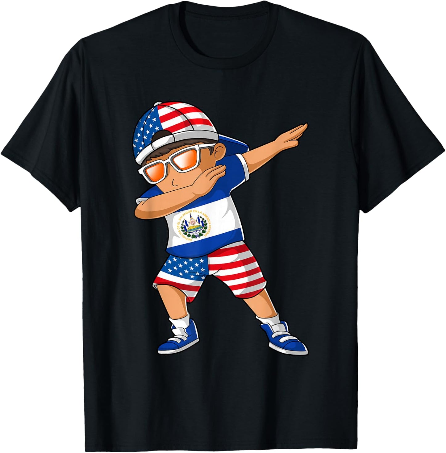 Half American Half Salvadoran Boy Kid El Salvador Flag T-Shirt - T-Shirt | Black