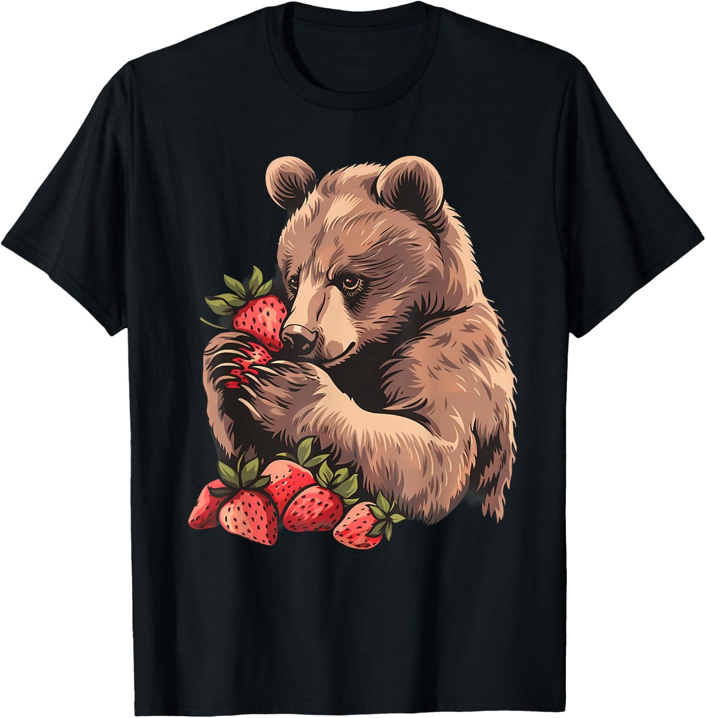 Strawberry Bear Strawberries Artwork Drawing Wildlife Motif T-Shirt - T-Shirt | Black