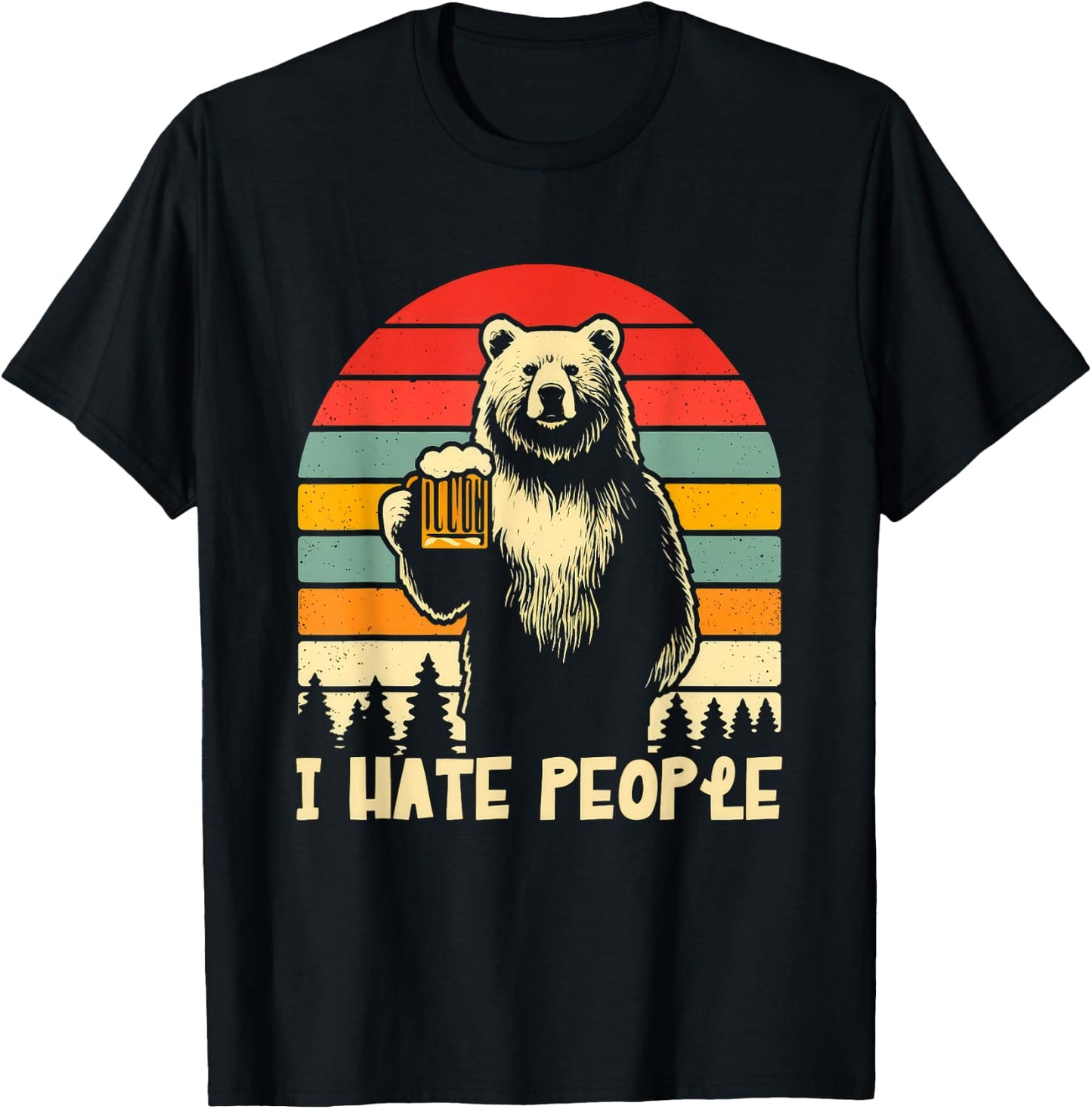 Funny Retro Bear Beer I Hate People T-Shirt - T-Shirt | Black