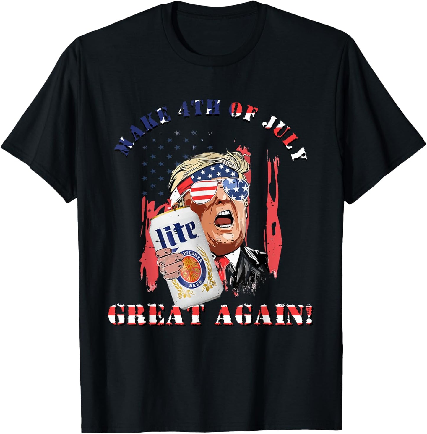 Funny Trump Drinking US Flag Make 4th of July Great Again Men T-Shirt - T-Shirt | Black