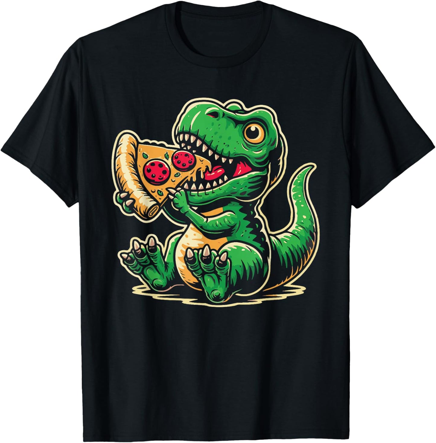 T-Rex Dinosaur Eating Pizza Funny Dino Lover T-Shirt - T-Shirt | Black