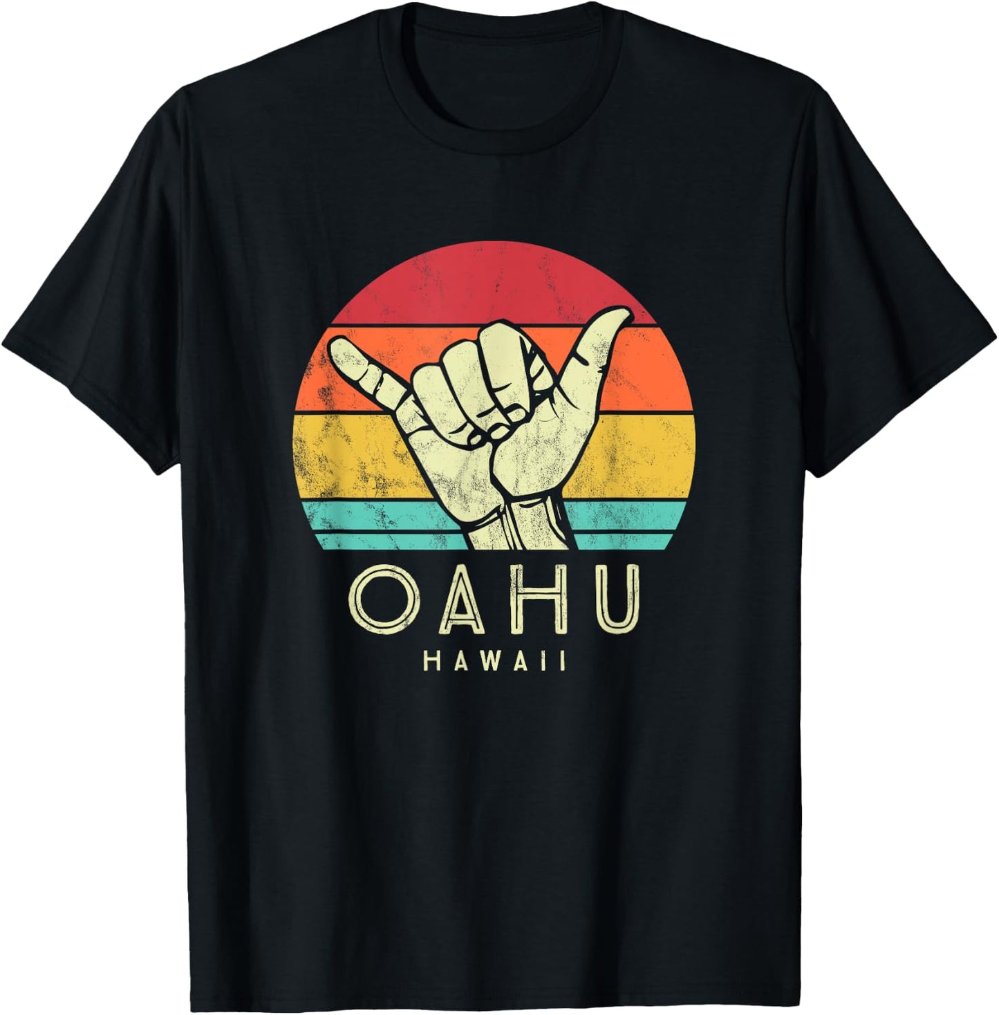 Oahu Hawaii Shaka. Surf hand retro hawaiian T-Shirt - T-Shirt | Black