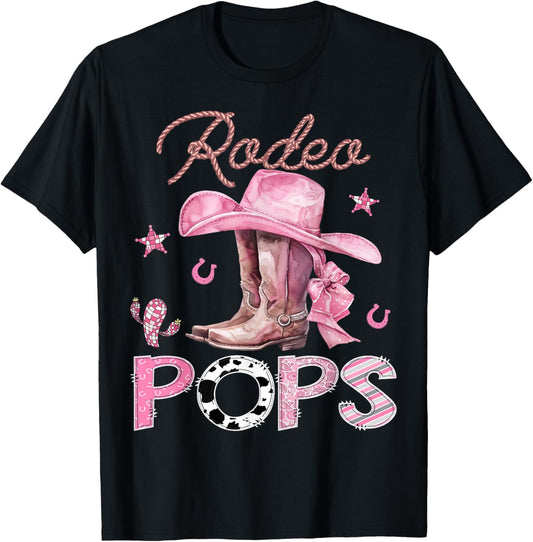 Rodeo Pops Pink Boots Coquette CowGirl Birthday Party T-Shirt - T-Shirt | Black