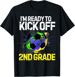 Funny Back To School Kick off 2nd grade Soccer Kids Boys T-Shirt - T-Shirt | Black
