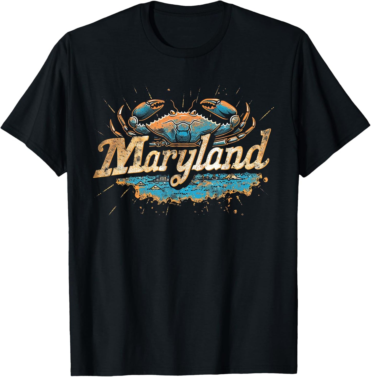Maryland - Cool Funny Graphic Vintage Men Women Retro Crab T-Shirt - T-Shirt | Black
