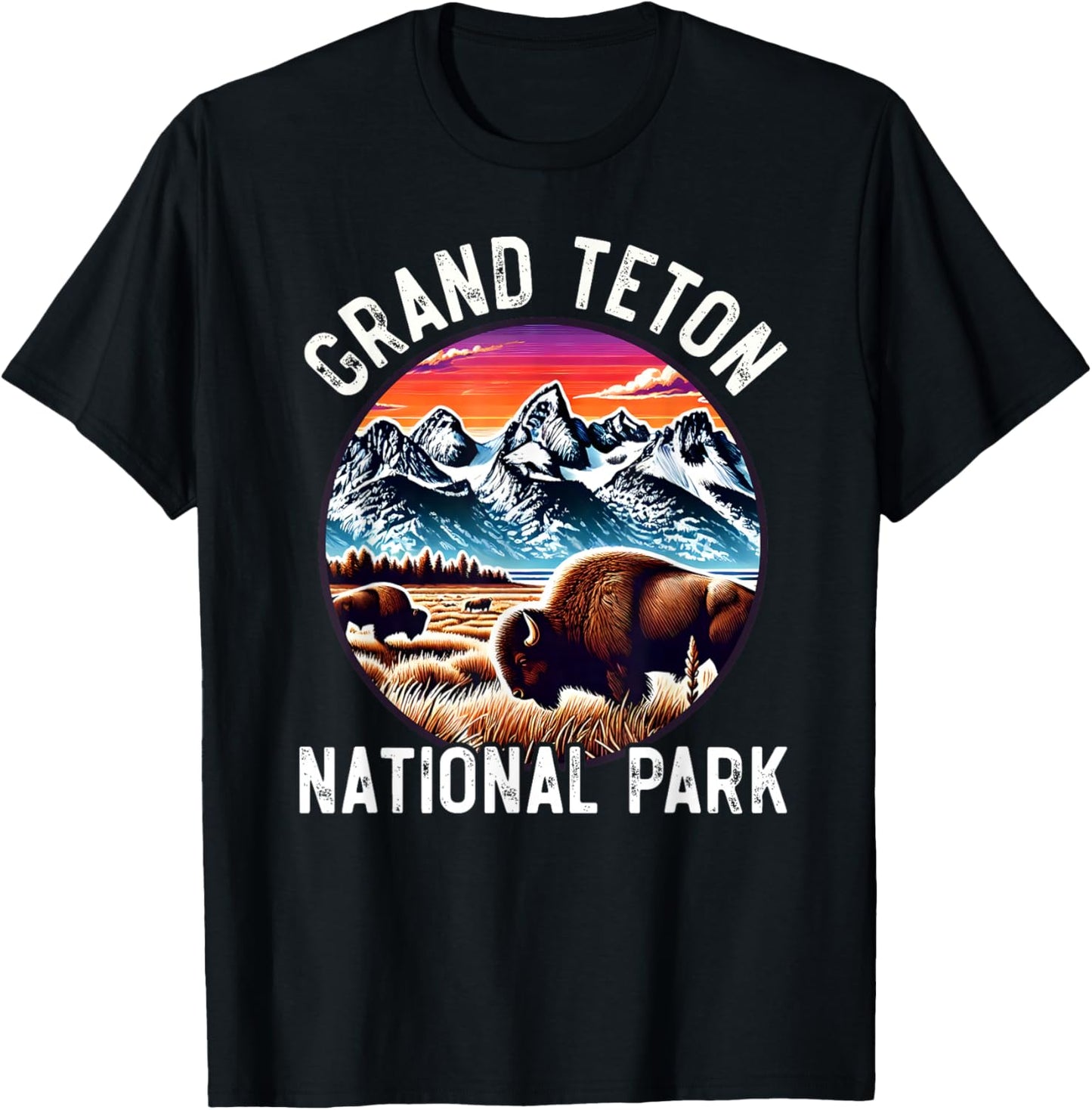Grand Teton National Park Wyoming Hiking Adventure Bison T-Shirt - T-Shirt | Black