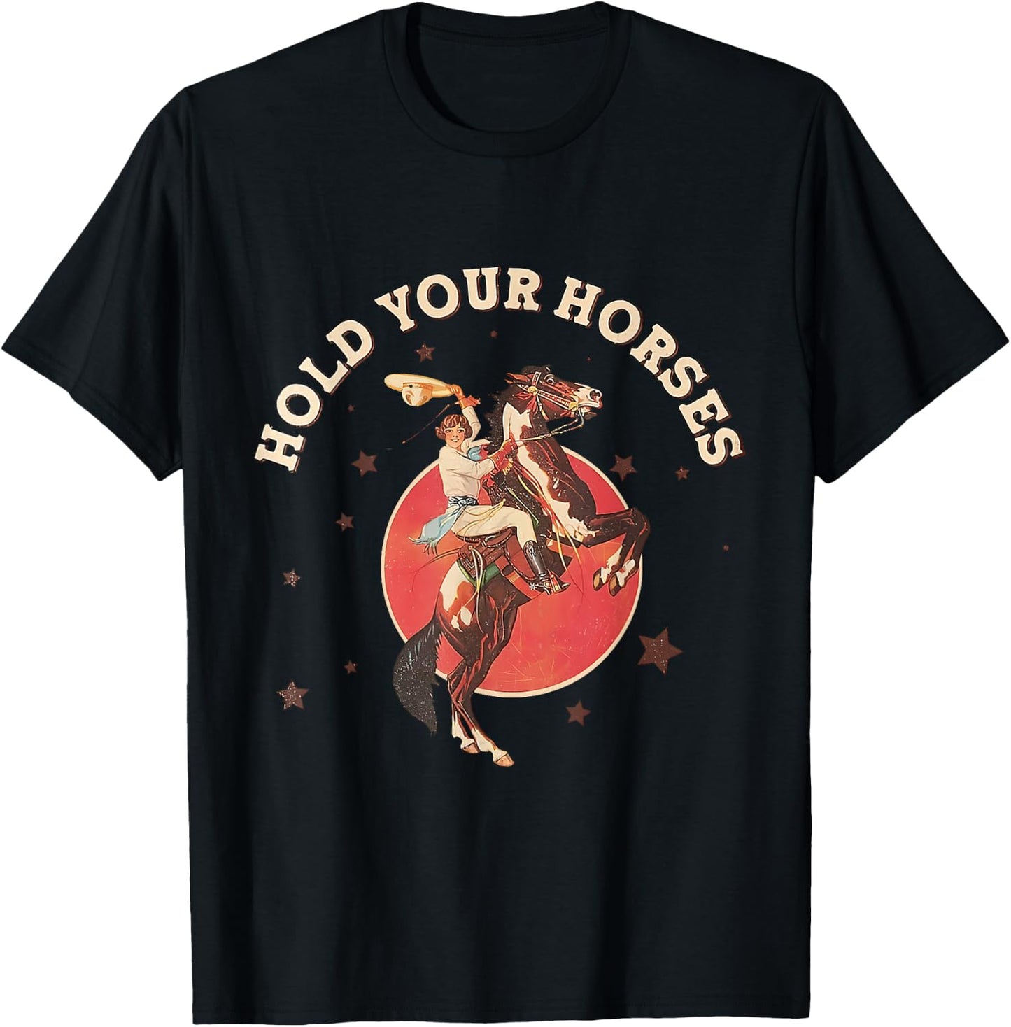 Hold Your Horses vintage Western Cowgirl Rodeo T-Shirt - T-Shirt | Black