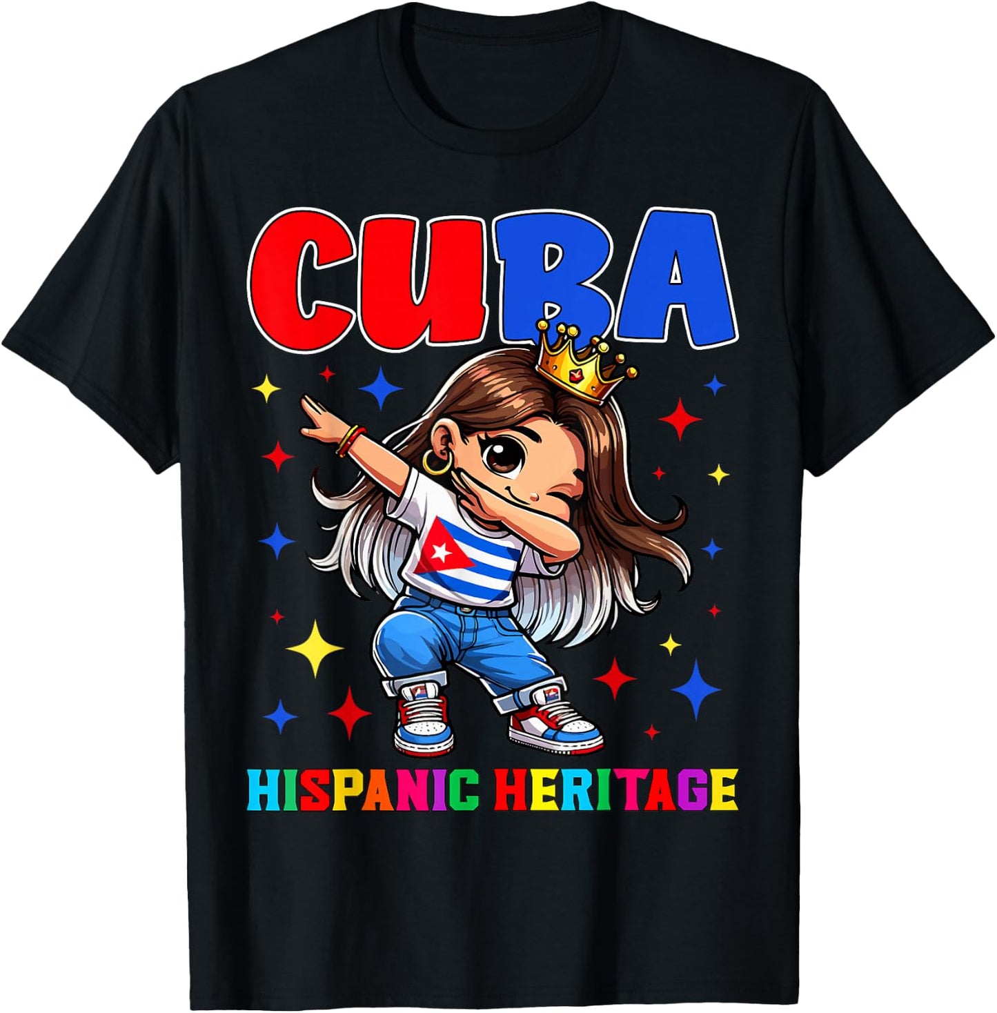 Cuba Dabbing Girl Hispanic Heritage Celebration for Kids T-Shirt - T-Shirt | Black