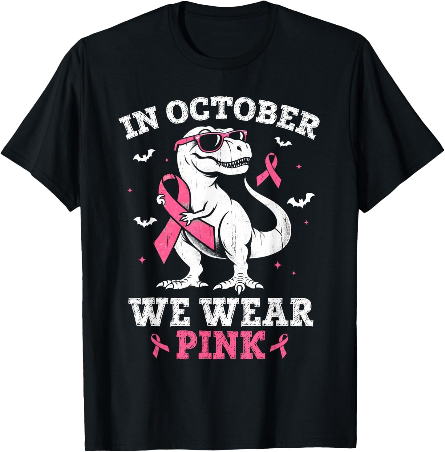 In October We Wear Pink Breast Cancer Dinosaur Boys Toddlers T-Shirt - T-Shirt | Black