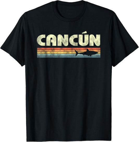 Retro Cancun Mexico Shark Souvenir Boys Girls T-Shirt - T-Shirt | Black