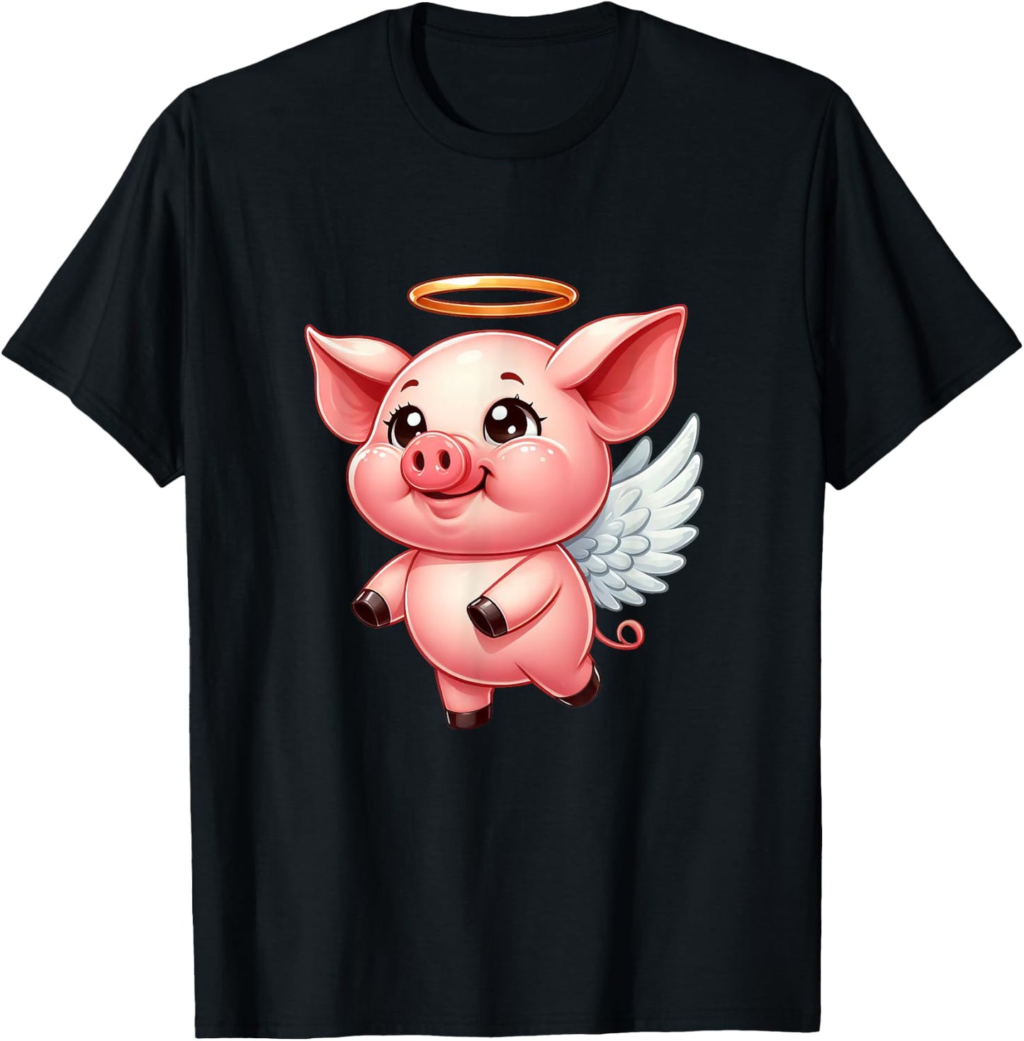Cute Pig Angel with Wings T-Shirt - T-Shirt | Black