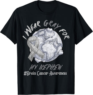 Ribbon I Wear Gray For My Nephew Brain Cancer Awareness T-Shirt - T-Shirt | Black