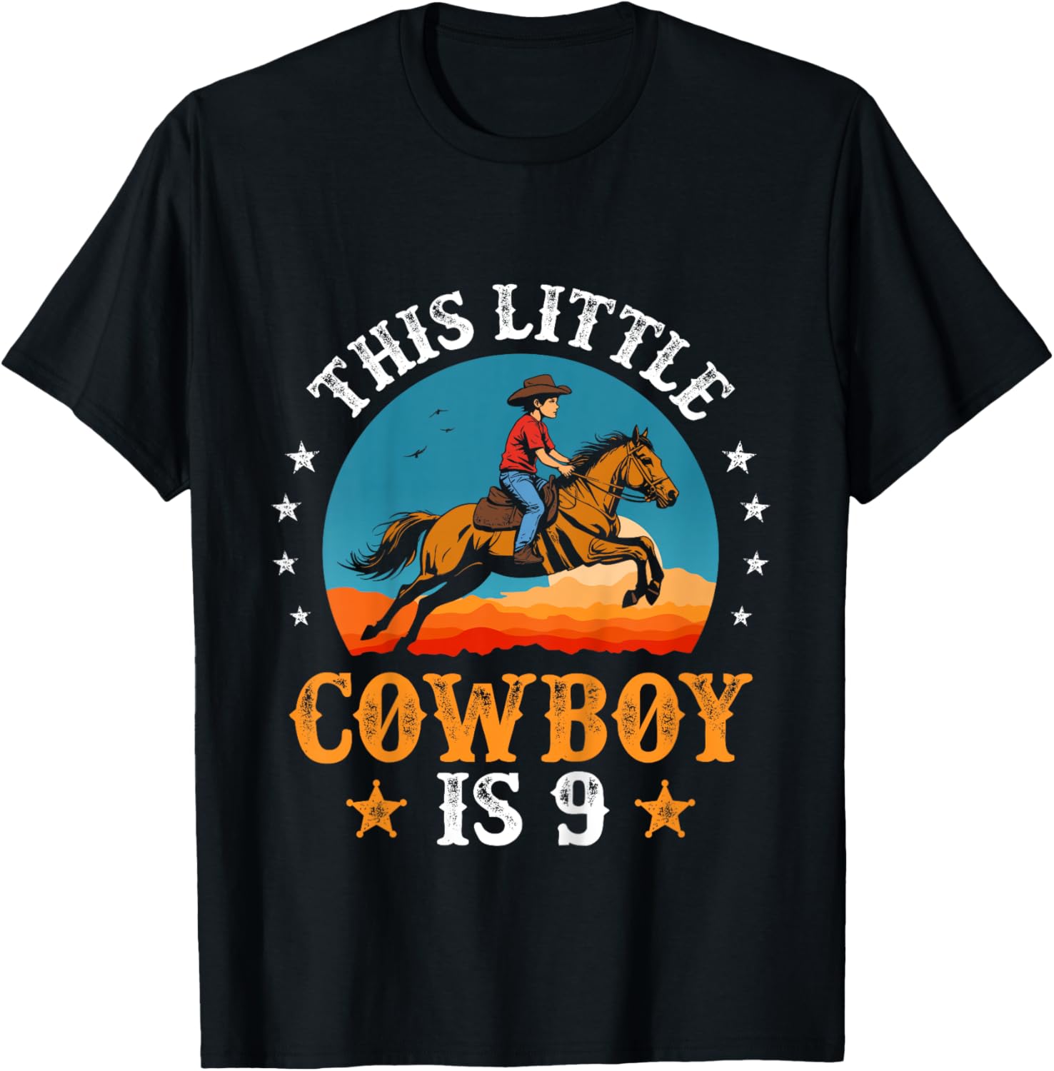 Kids Cowboy 9th Birthday Boys 9 Year Old Rodeo Horse Riding T-Shirt - T-Shirt | Black