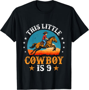Kids Cowboy 9th Birthday Boys 9 Year Old Rodeo Horse Riding T-Shirt - T-Shirt | Black