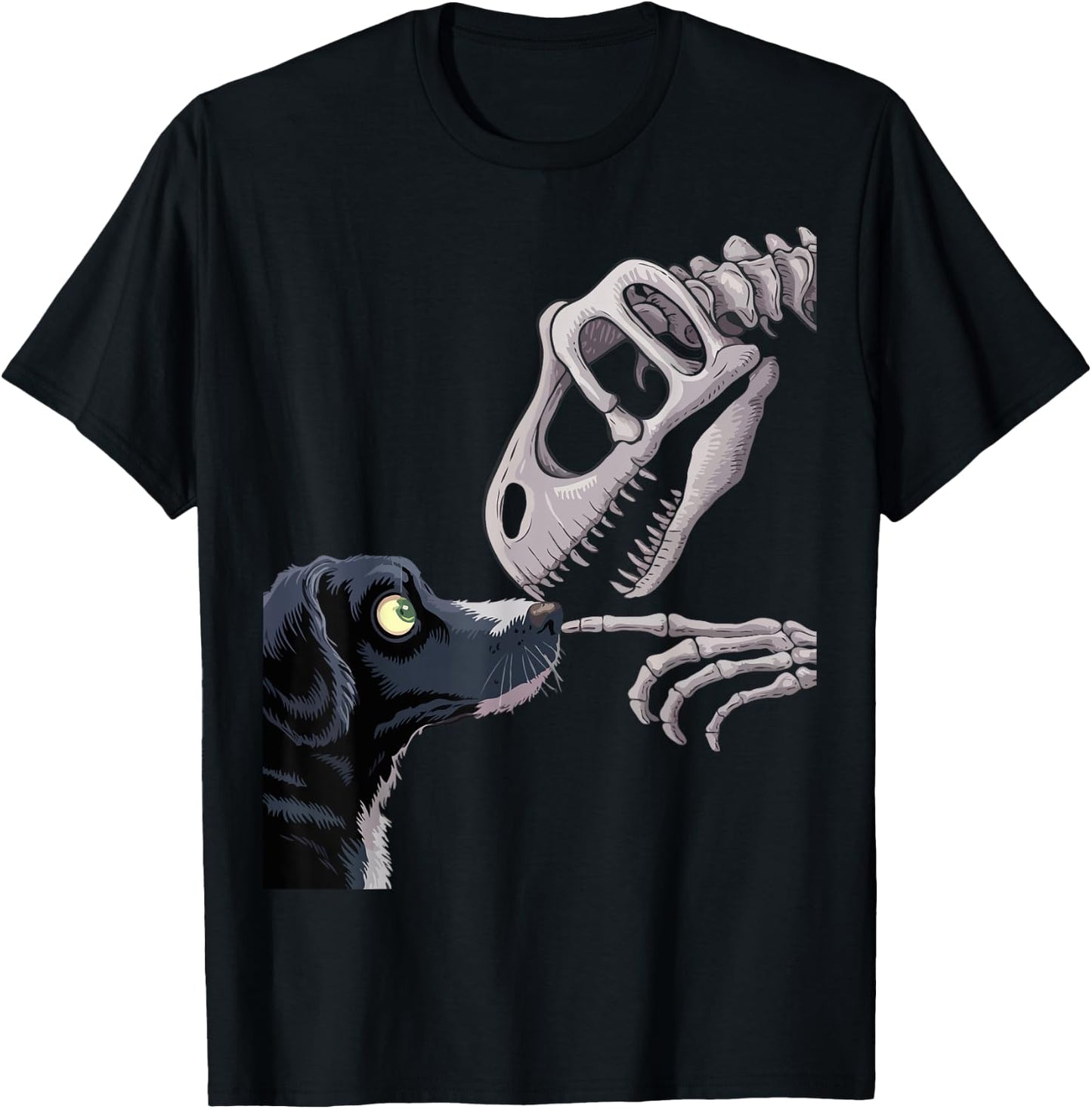 Cute Dog and Dinosaur Skull Funny Fossil Encounter Design Men Women Kids T-Shirt - T-Shirt | Black