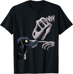 Cute Dog and Dinosaur Skull Funny Fossil Encounter Design Men Women Kids T-Shirt - T-Shirt | Black