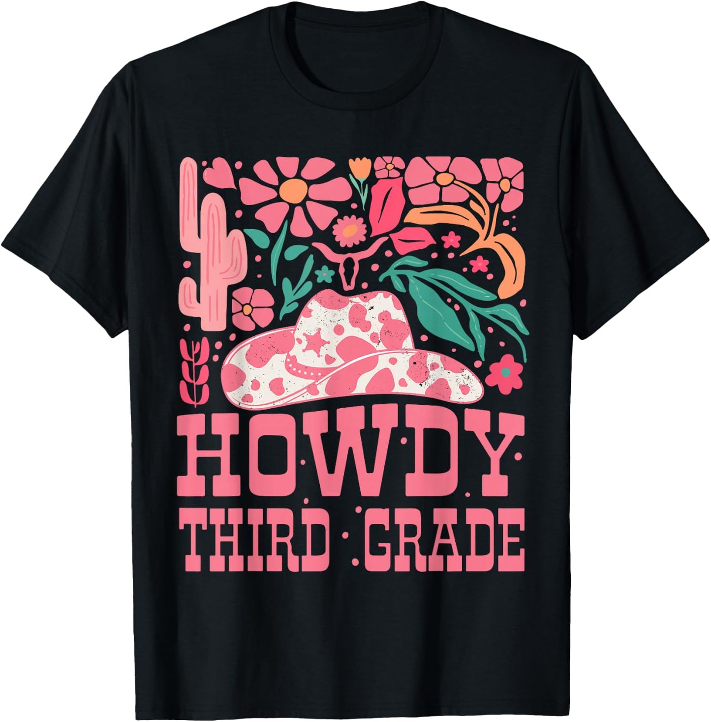 Howdy Third Grade Western Cowgirls 3rd Grade Squad Teacher T-Shirt - T-Shirt | Black