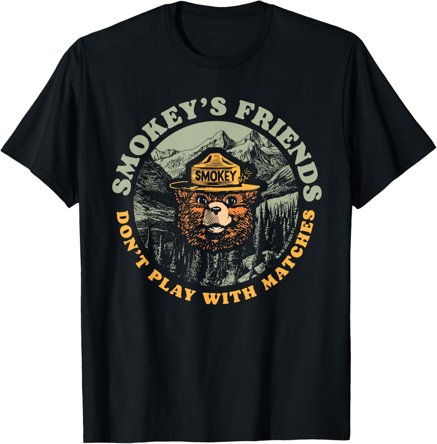Smokey's Friends Don't Play With Matches Retro Smokey Bear T-Shirt - T-Shirt | Black