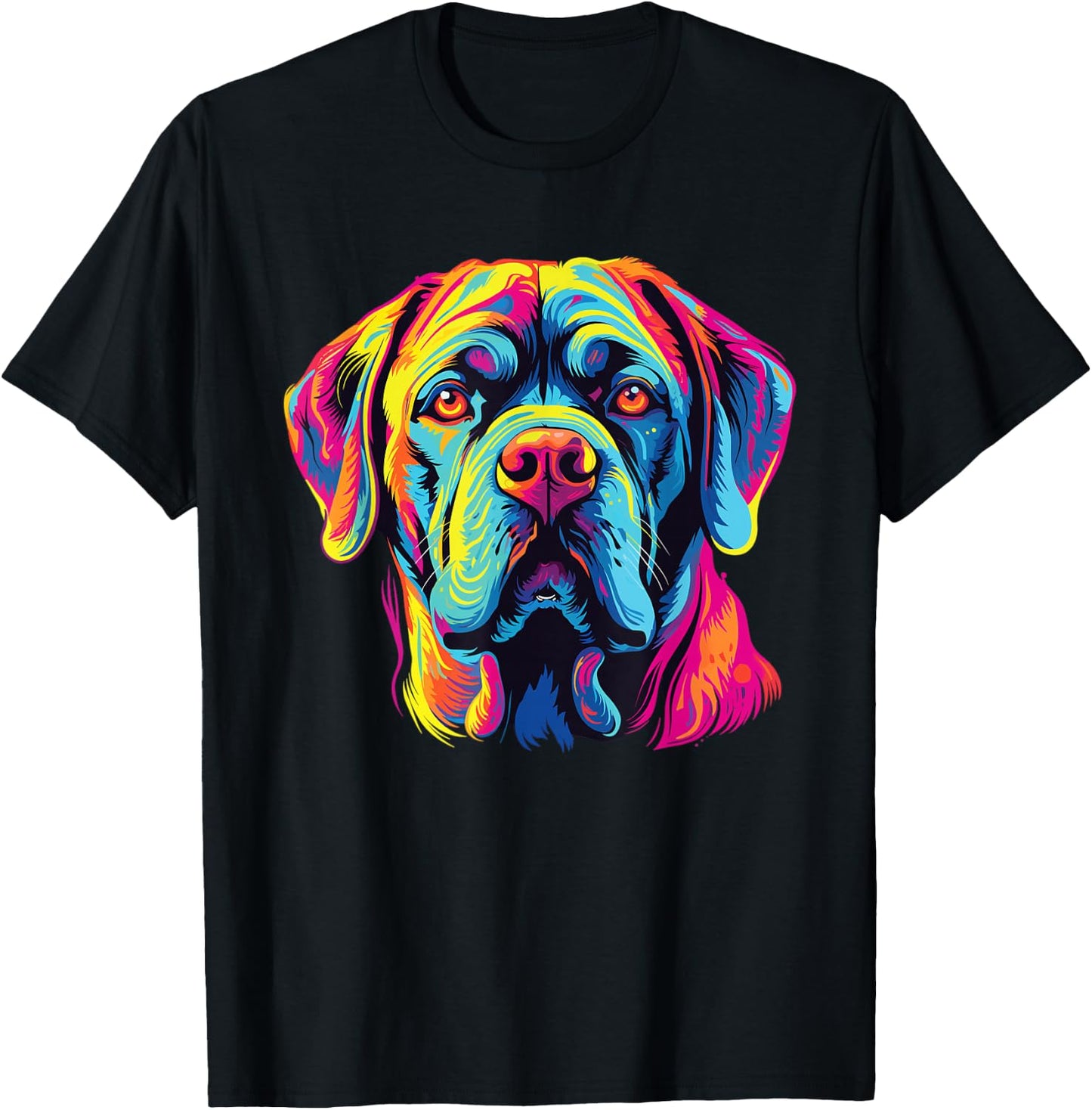 Retro Mastiff Dog -Adults Kids Multicolor Watercolor Artistic Modern Dog-Themed Small T-Shirt - T-Shirt | Black