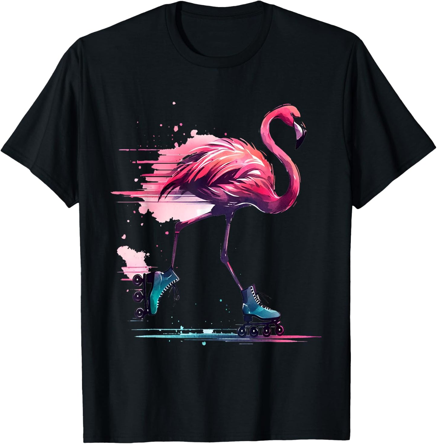 Funny Flamingo Roller Skating Cool Design Flamingo T-Shirt - T-Shirt | Black