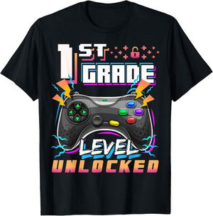 Back to School 1st Grade Boys Gamer First Day School Level T-Shirt - T-Shirt | Black