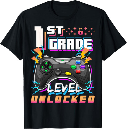 Back to School 1st Grade Boys Gamer First Day School Level T-Shirt - T-Shirt | Black