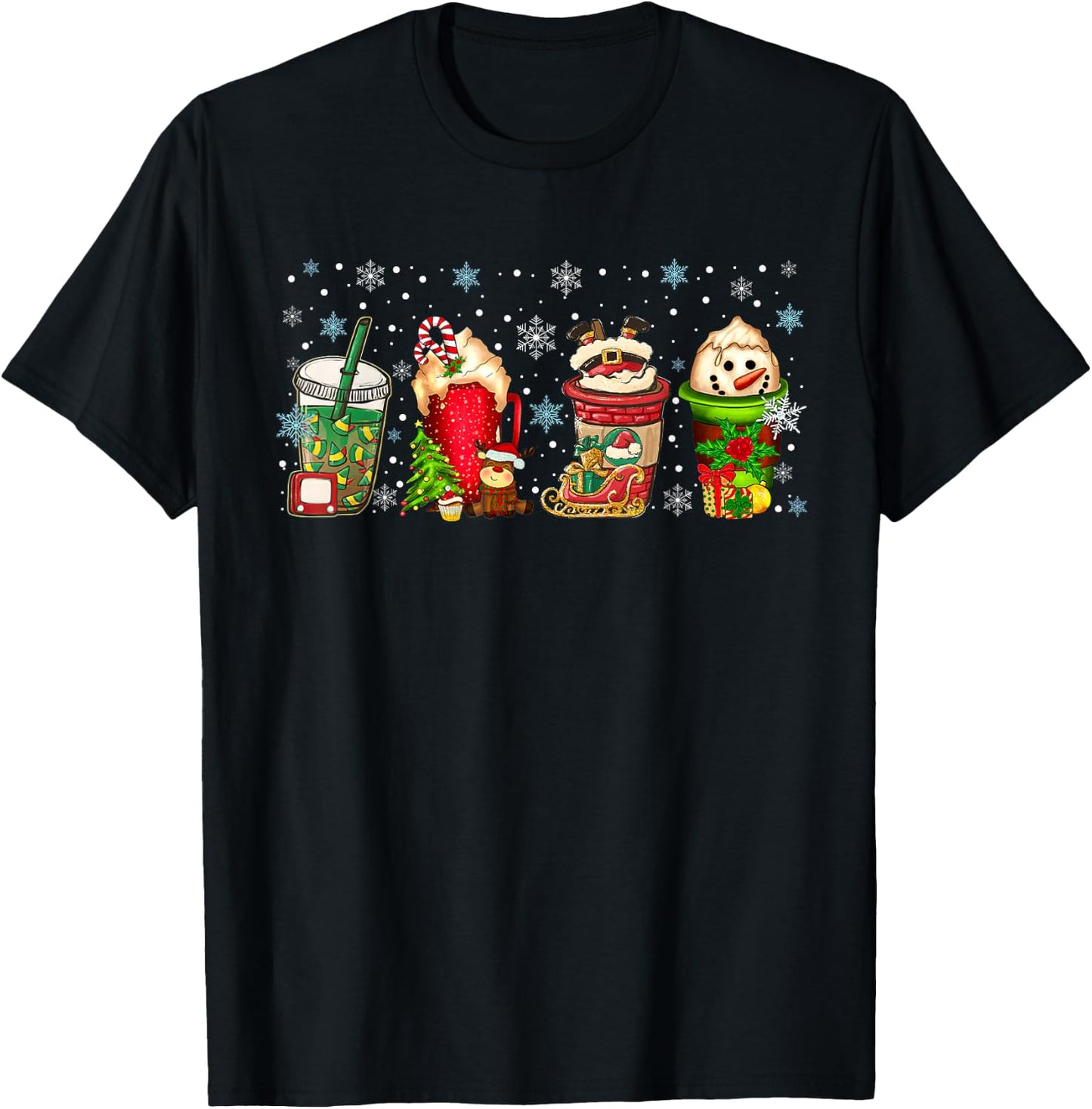 2025 Christmas Coffee Funny Christmas Santa Snowmen T-Shirt - T-Shirt | Black