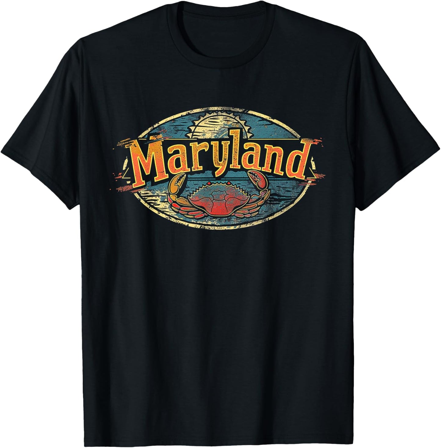 Maryland - Cool Funny Graphic Vintage Men Women Retro Crab T-Shirt - T-Shirt | Black