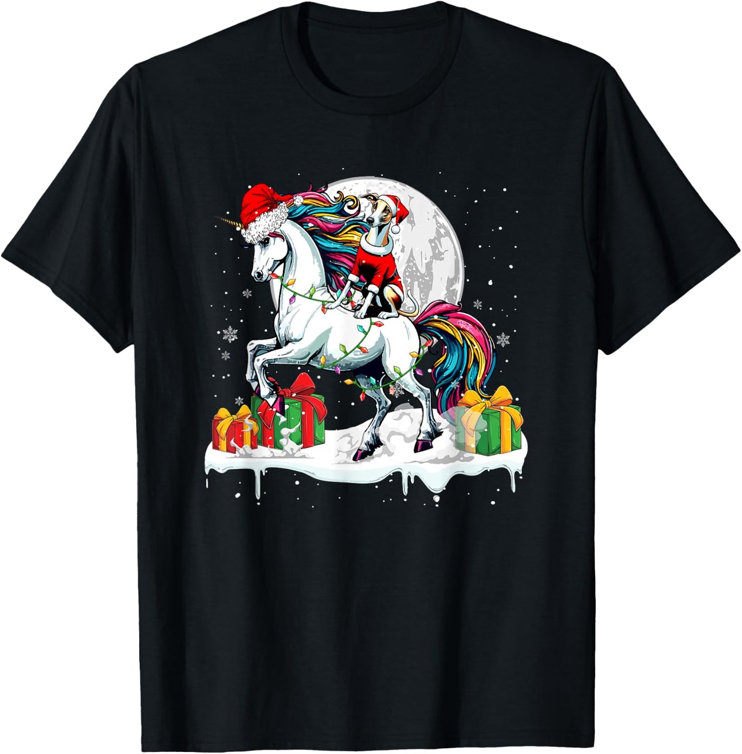 Santa Whippet Riding Unicorn Christmas Owner Kids Family T-Shirt - T-Shirt | Black