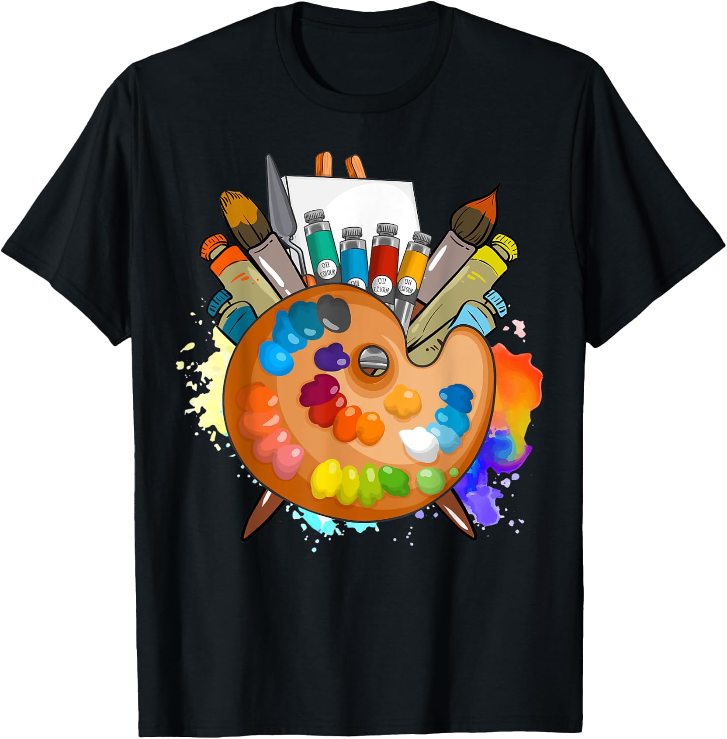 Art Supplies Painters Palette Paints Brushes Easel Painting T-Shirt - T-Shirt | Black