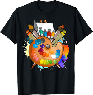 Art Supplies Painters Palette Paints Brushes Easel Painting T-Shirt - T-Shirt | Black