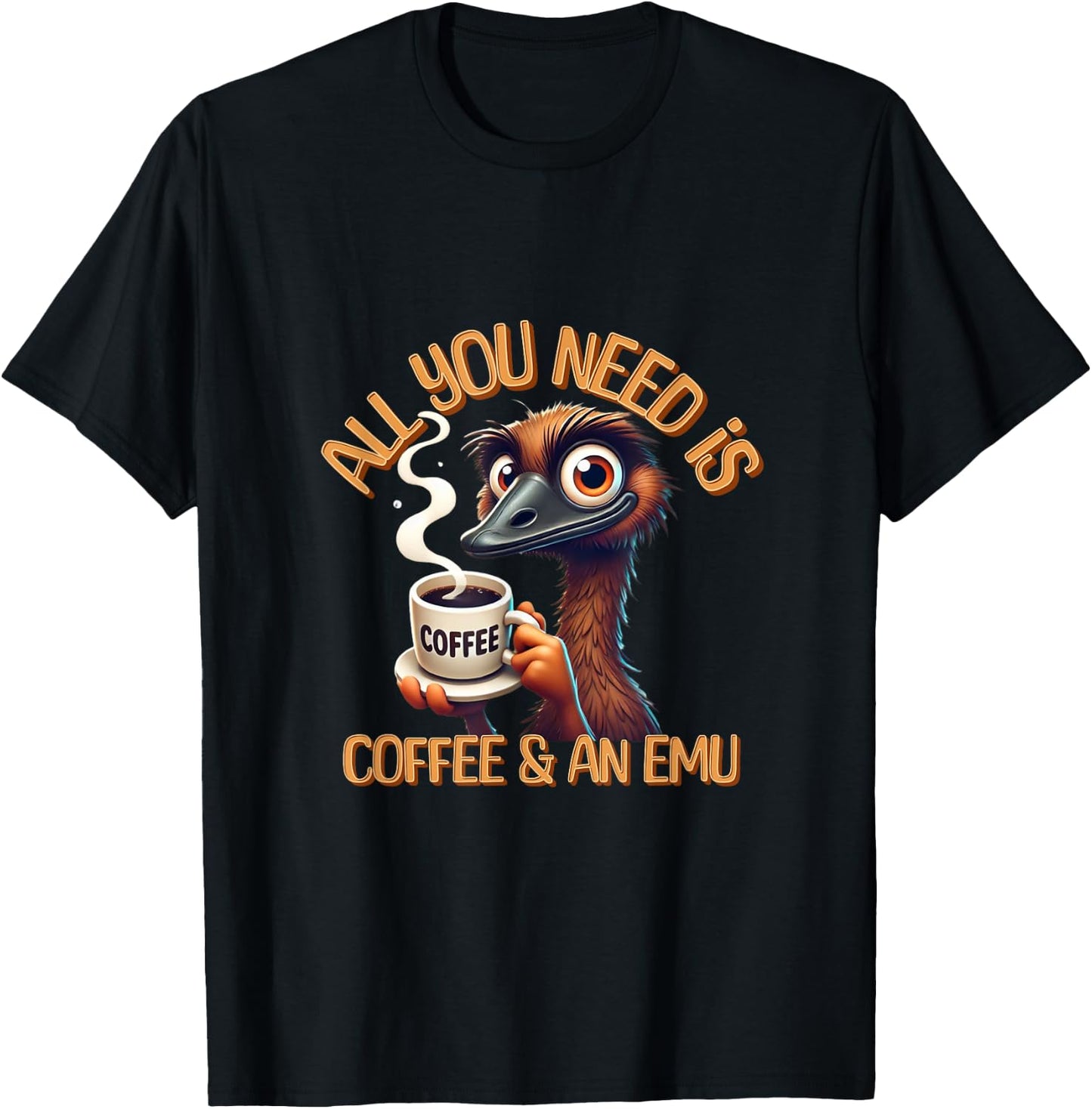 Funny Emu & Coffee Lover Zookeeper Animal Lovers T-Shirt - T-Shirt | Black