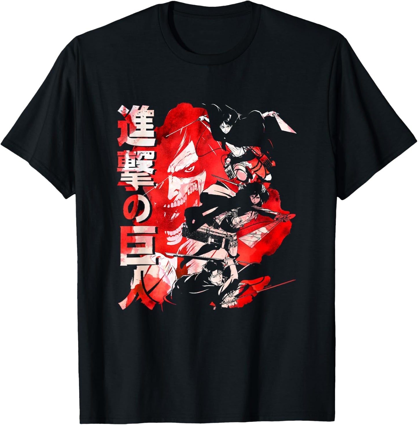 Attack on Titan Season 2 Watercolor Collage Anime T-Shirt - T-Shirt | Black