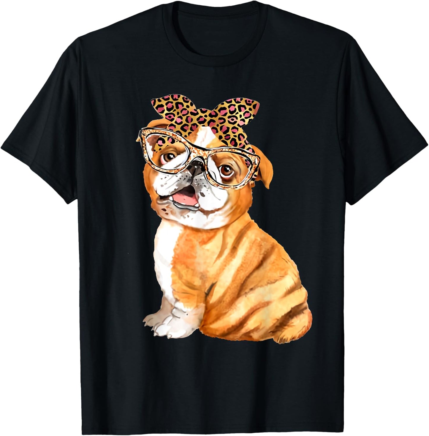 English Bulldog, Dog Dad Mom Gifts, Nerdy Glasses Bulldog Men Women Girls Kids T-Shirt - T-Shirt | Black