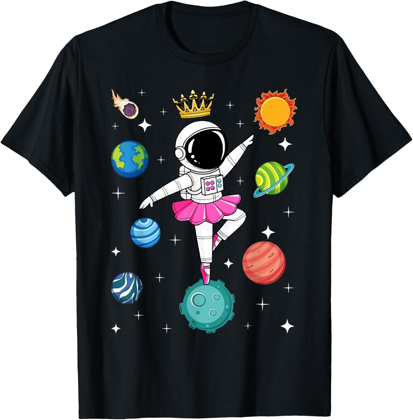 Ballerina Girl Space Astronaut T-Shirt - T-Shirt | Black