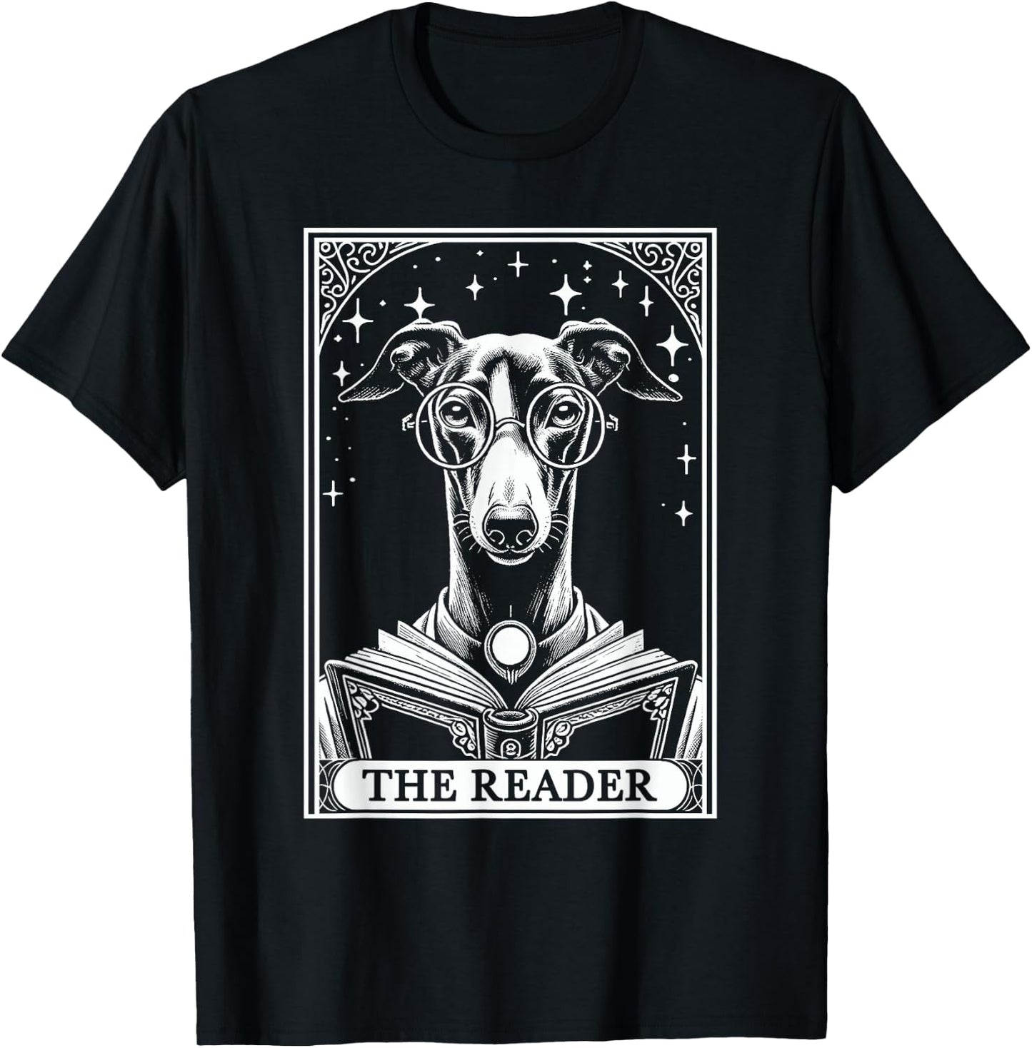 Tarot Card Vintage Greyhound Iggy Dog Book Lover The Reader Men Women Kids T-Shirt - T-Shirt | Black