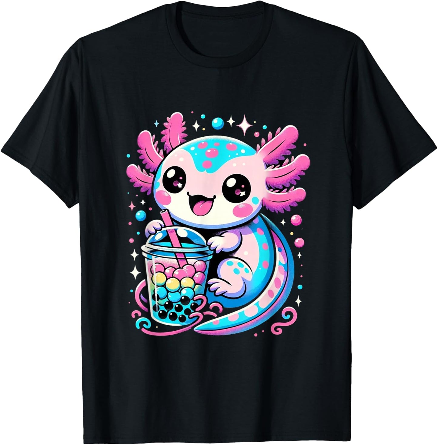 Axolotl Boba Tea Kawaii Neko Japanese Bubble Tea for Girls T-Shirt - T-Shirt | Black
