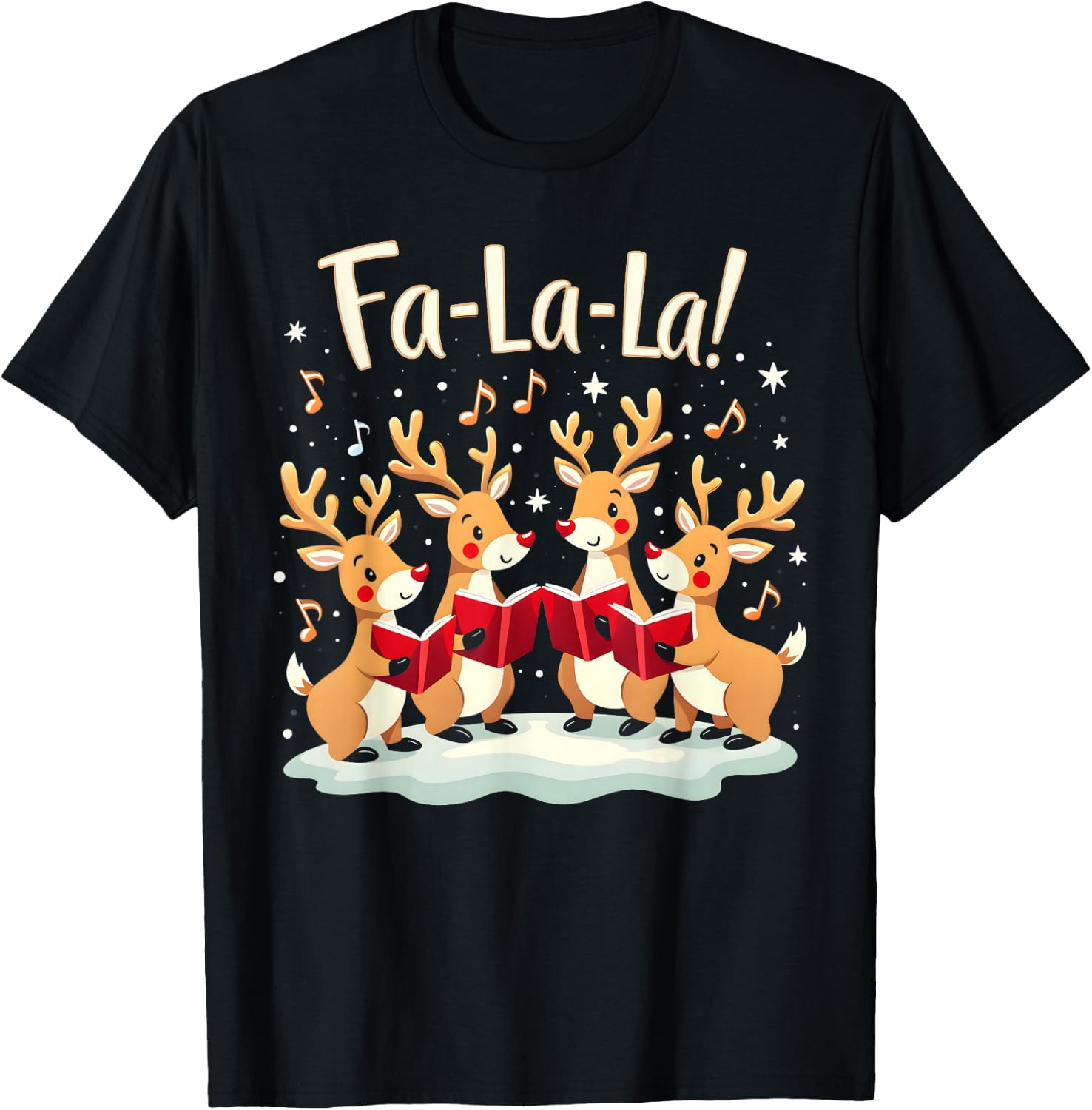 Fa-La-La Reindeer Christmas Caroling Festive Holiday T-Shirt - T-Shirt | Black