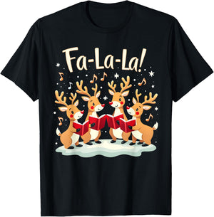 Fa-La-La Reindeer Christmas Caroling Festive Holiday T-Shirt - T-Shirt | Black