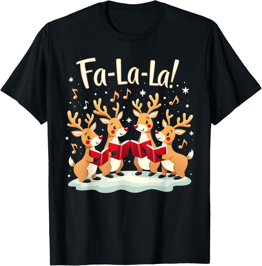 Fa-La-La Reindeer Christmas Caroling Festive Holiday T-Shirt - T-Shirt | Black