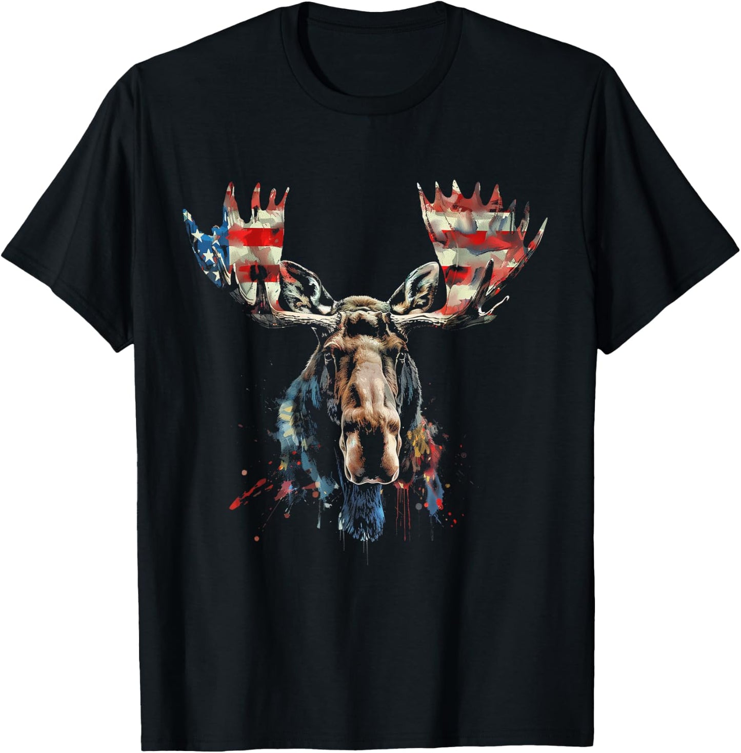 Moose American Flag USA Nature Patriotic Moose Lover Kids Men T-Shirt - T-Shirt | Black