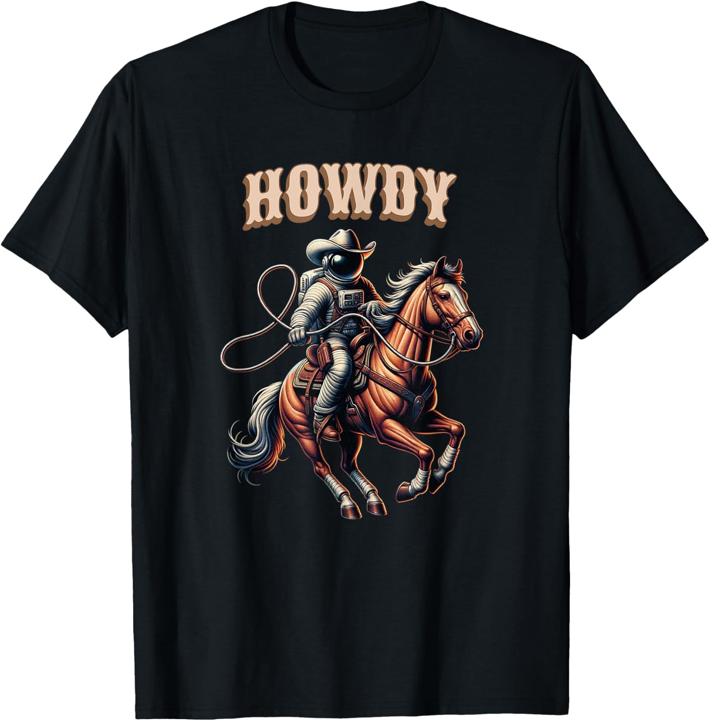 Astronaut Cowboy Riding a Horse in Space T-Shirt - T-Shirt | Black
